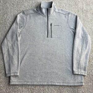 Eddie Bauer Sweater Mens XL Gray 1/4 Zip Fleece Mock Neck Pullover Top Outdoor